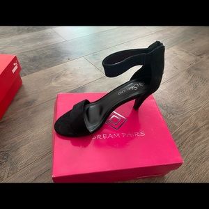 Cute black suede medium heel with ankle strap. Perfect for a night out.